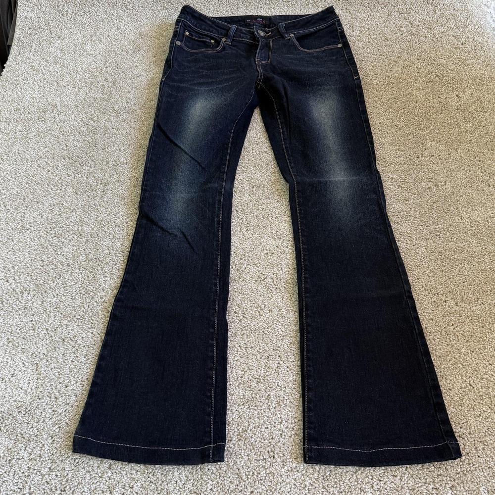 Han De Fu Bootcut Jeans Womens Small Dark Wash Blue Embroidered Stretch Denim